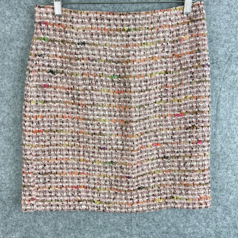 Ann Taylor Tweed Pencil Skirt Womens 8 Pink Wool Angora Blend Preppy Career NWT